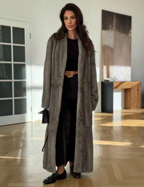 Норковая шуба серая длинная SILVER PREMIUM - фото 0