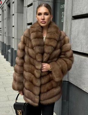 Шуба из куницы с воротником шаль - фото 0