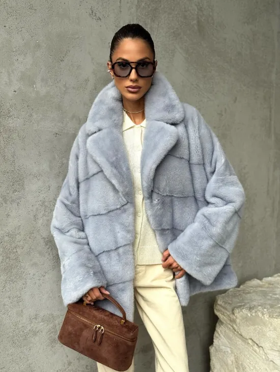 Шуба норковая кимоно автоледи - цвет голубой - фото 9