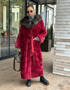 Длинная норковая шуба с капюшоном куница - фото 3