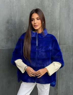 Синяя норковая кофта на молнии - фото 7