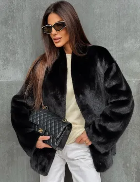 Черный норковый полушубок V-образный воротник - фото 0