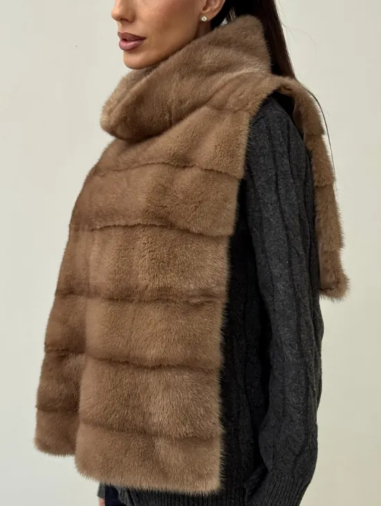 Бежевая норковая манишка - фото 2