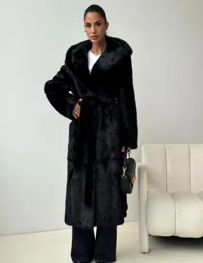 Черная норковая шуба с капюшоном - фото 0