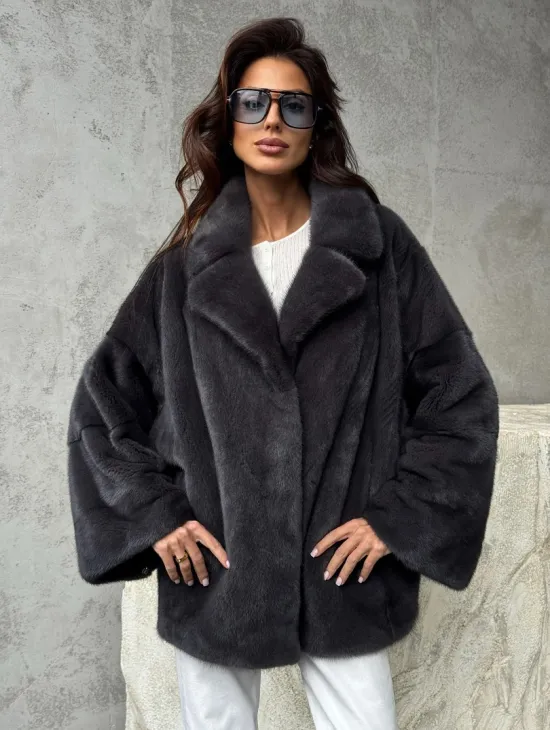 Серый норковый полушубок - автоледи - фото 10