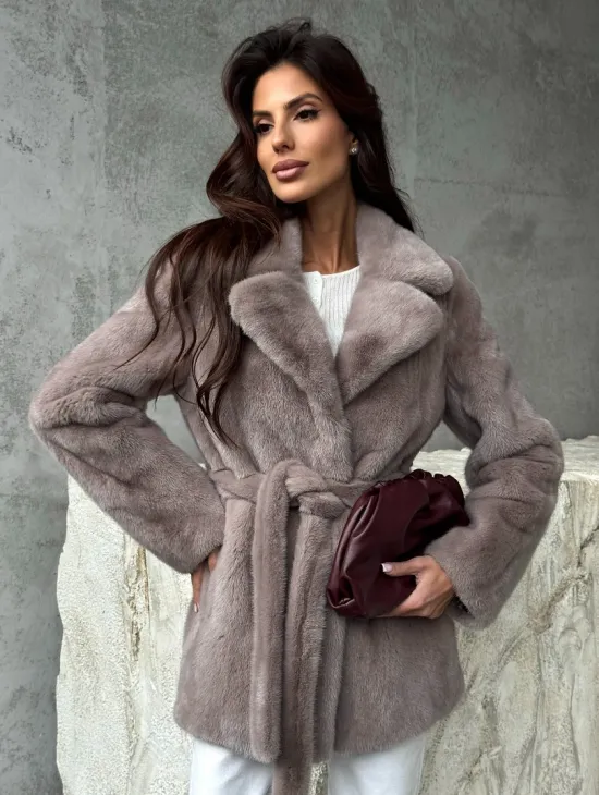 Норковая шуба - жакет с поясом - фото 0