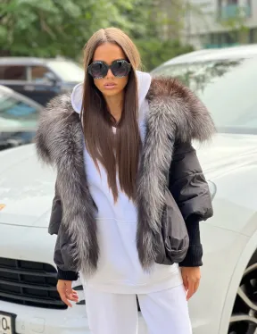 Пуховик с воротником из чернобурой лисы - фото 3