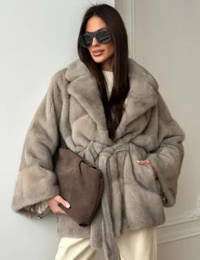 Норковый полушубок в натуральном цвете Silver - фото 0