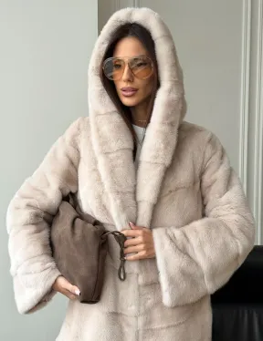 Норковая шуба с капюшоном -  