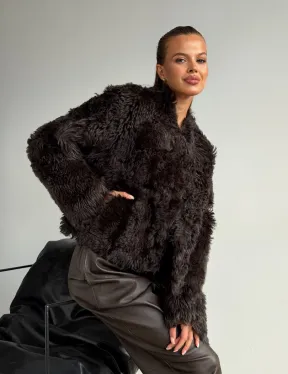 Дубленка кроп-топ из овчины калган - фото 7