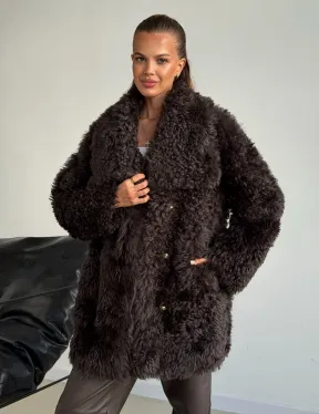 Дублёнка коричневая из овчины - тиградо - фото 0