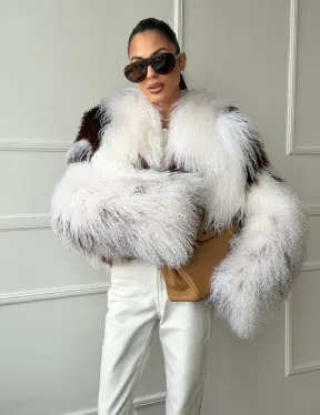 Шубка из ламы бело-коричневая - фото 7