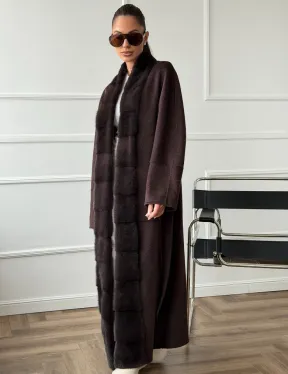 Длинное демисезонное пальто с мехом норки - фото 7