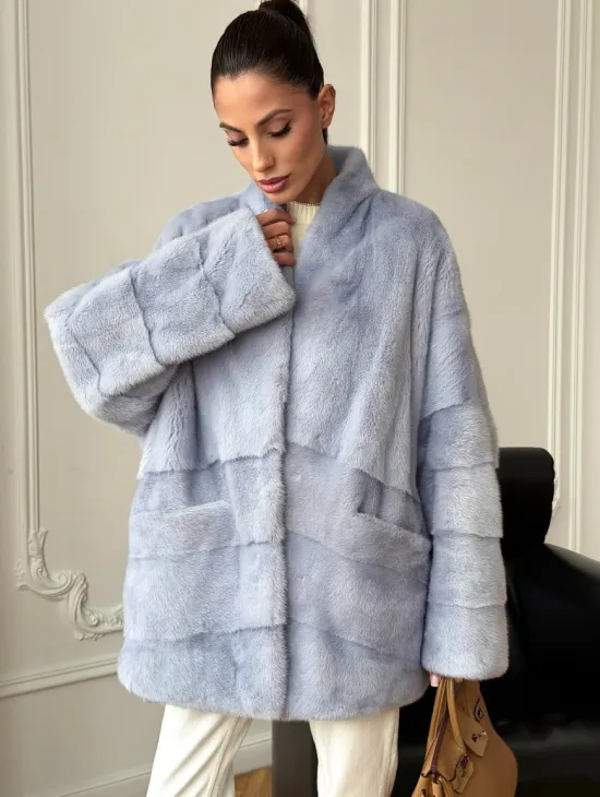 Голубая норковая шуба - жакет - фото 4