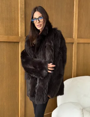 Двухсторонняя коричневая дубленка - фото 14