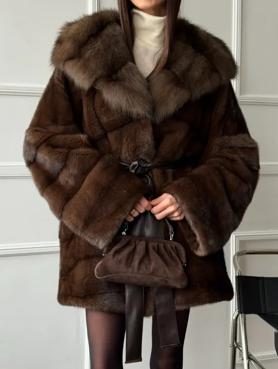 Шуба норка - кимоно с капюшоном - фото 2