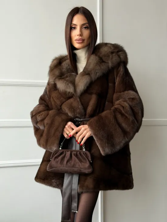 Шуба норка - кимоно с капюшоном - фото 7