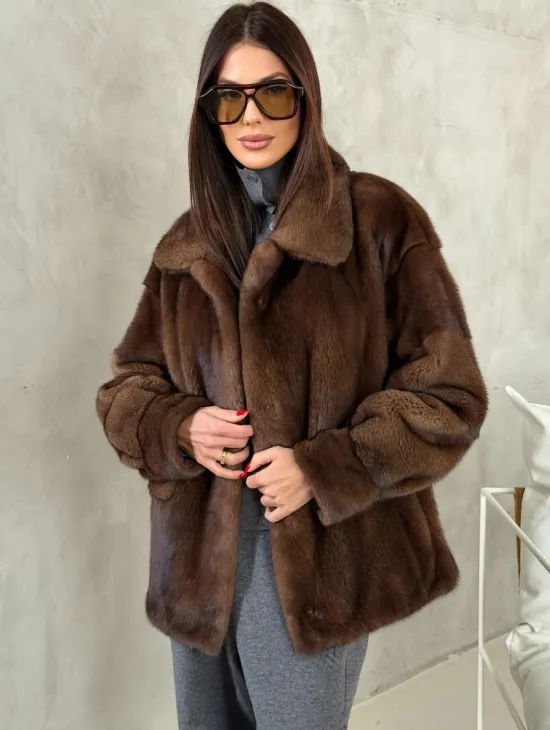 Короткая норковая шуба под соболь - фото 5