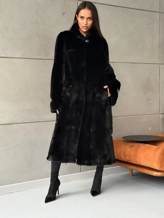 Черная норковая шуба Blackglama - стойка воротник - фото 5