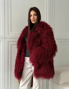 Шуба из ламы PREMIUM - бургунди - фото 14