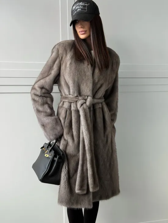 Норковая шуба из скандинавской норки - цвет серый - фото 6
