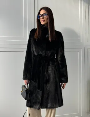 Черная норковая шуба - воротник стойка - фото 17