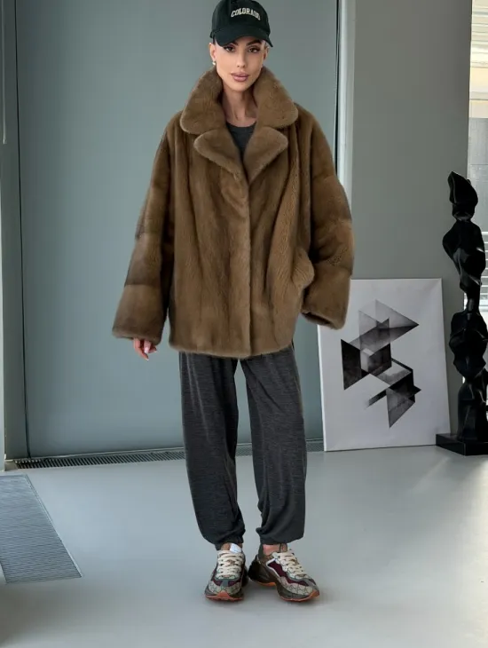 Женский норковый полушубок - английский воротник - фото 6