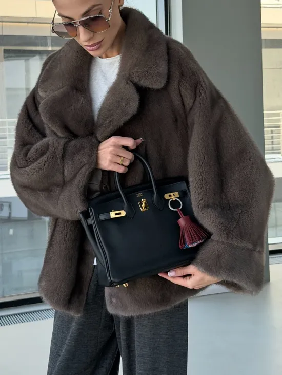 Короткий норковый полушубок - английский воротник - фото 5