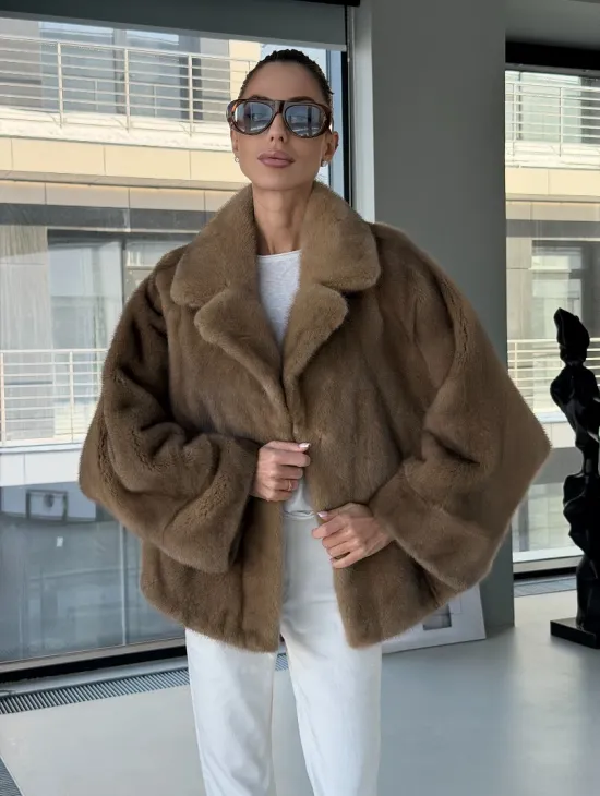 Короткая норка кимоно роспуск - английский воротник - фото 9