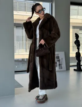 Коричневая норковая шуба - кимоно - фото 9