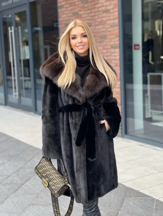 Норковая шуба с капюшоном из меха соболя  седена 1/2 - фото 1