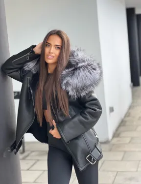 Дубленка - косуха с капюшоном из меха чернобурой лисы - фото 5