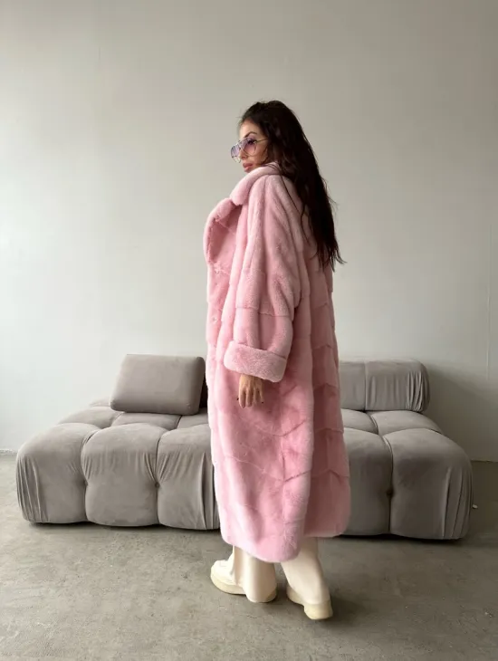 Удлиненная шуба из плюшевой норки Velvet цвет розовый - фото 4