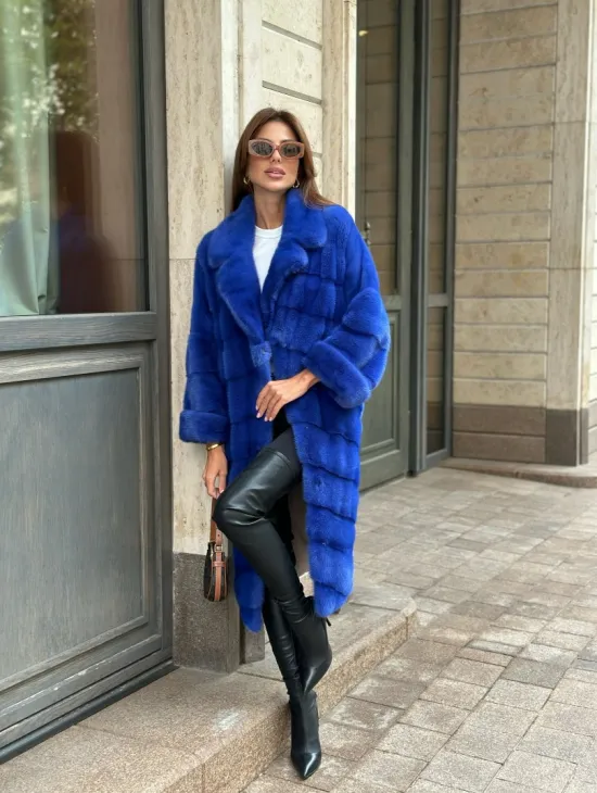 Шуба из меха норки - цвет синий - фото 6