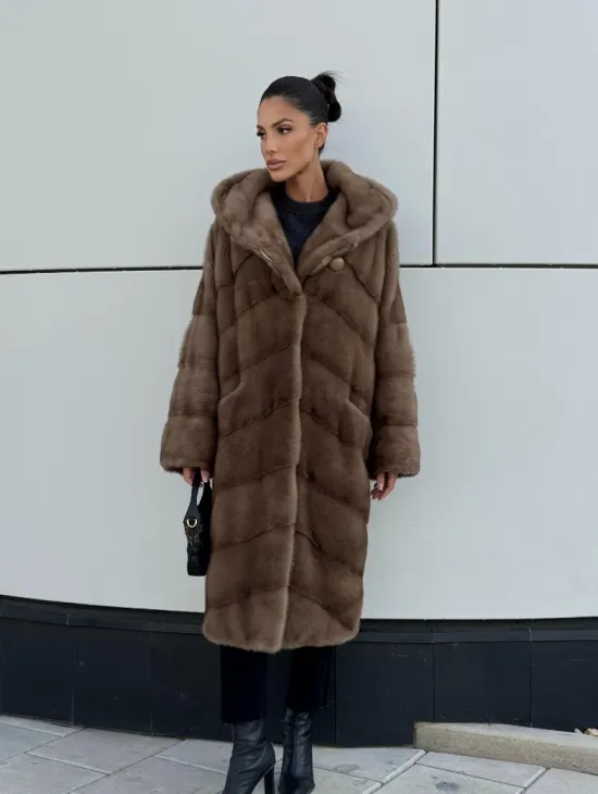 Женская норковая шуба NAFA MINK с капюшоном - цвет пастель - фото 9