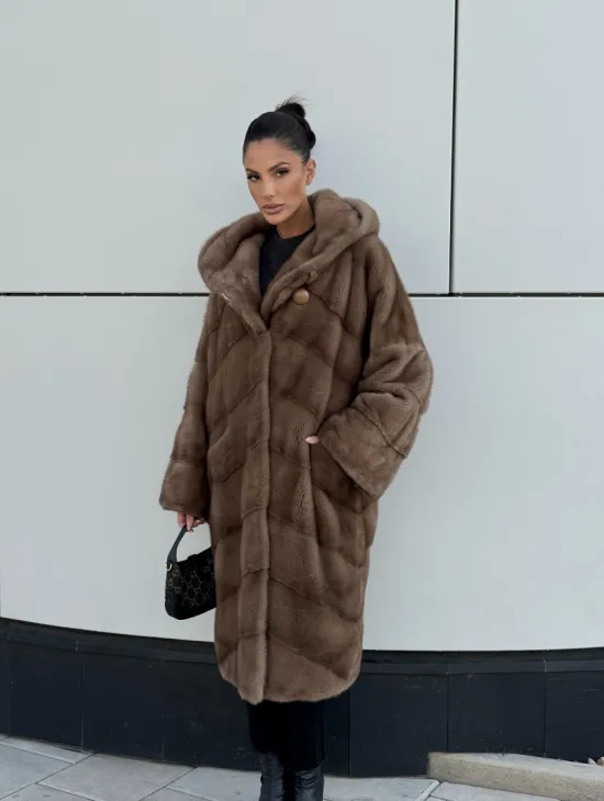 Женская норковая шуба NAFA MINK с капюшоном - цвет пастель - фото 11