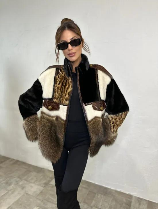 Комбинированная норковая курточка на молнии - фото 5