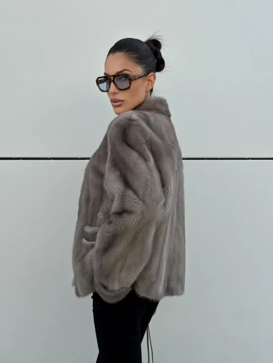 Жакет норковый в цвете сапфир - фото 9