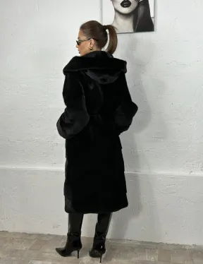 Черная шуба из импортной норки с капюшоном - фото 6