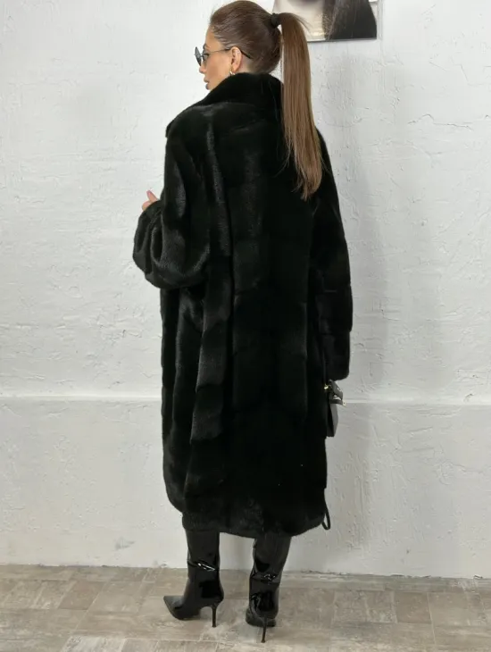 Кимоно норка мех NAFA английский воротник - темный изумруд - фото 3