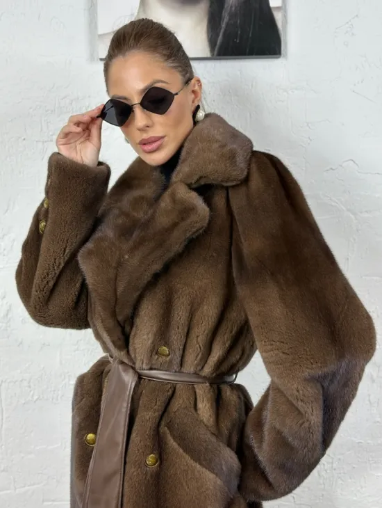 Элегантный жакет из меха норки - цвет соболь - фото 1