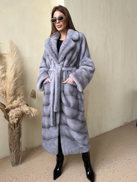 Норка паркет кимоно английский воротник NAFA - сапфир - фото 0