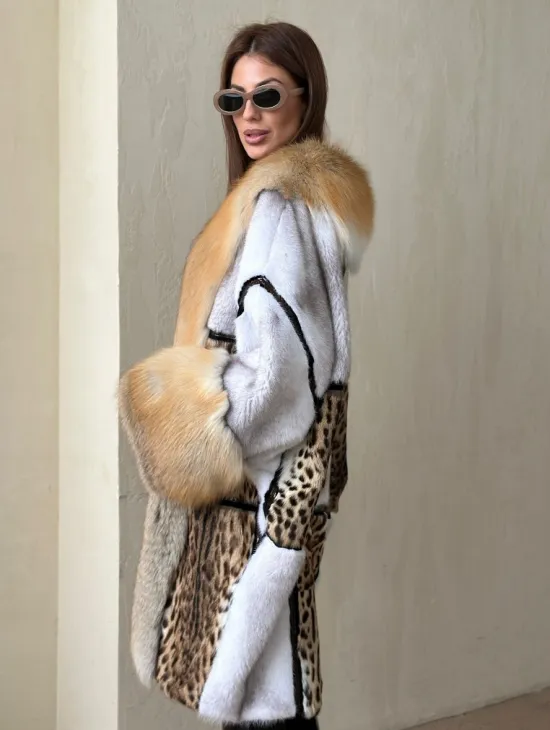 Комбинированная норковая шуба с мехом альпийской лисы - фото 3