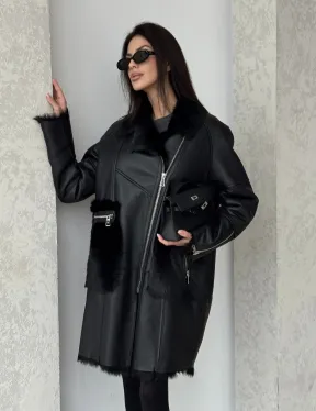 Черная дубленка на тоскане - фото 8