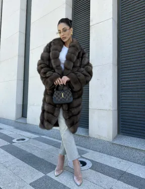 Шуба из меха баргузинского соболя - седина 1, воротник шаль - фото 5