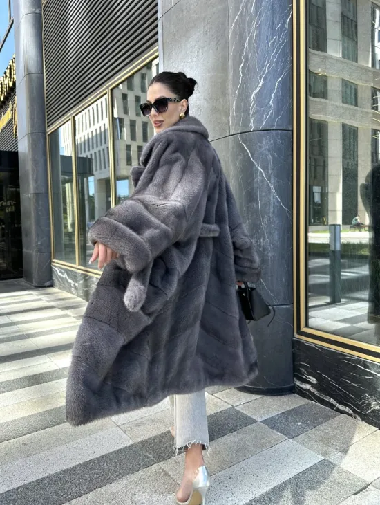 Норковая шуба в цвете сапфир - фото 9