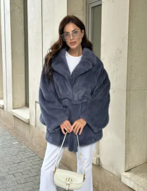 Шуба норковая летучая мышь - цвет джинс - фото 7