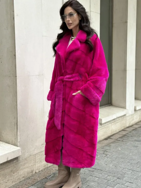 Фуксия шуба из меха аукционной норки - фото 5